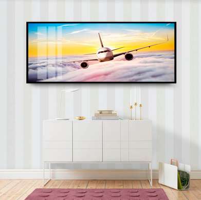 Постер - Самолет в облаках, 90 x 45 см, Постер в раме, Транспорт
