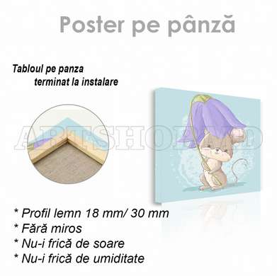 Poster - Mouse under the flower, 100 x 100 см, Framed poster on glass, For Kids