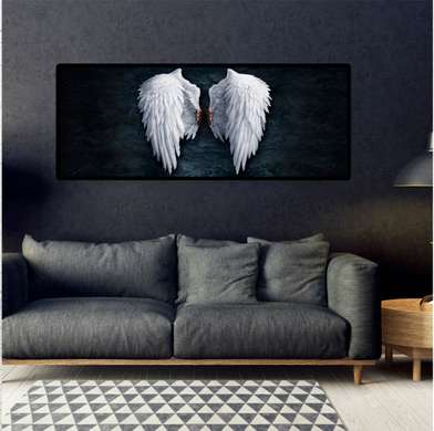 Poster - Angel Wings, 90 x 45 см, Framed poster on glass, Black & White