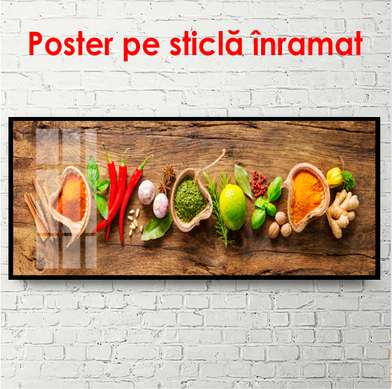 Постер - Набор яркитх и ароматных специи, 90 x 30 см, Холст на подрамнике, Еда и Напитки