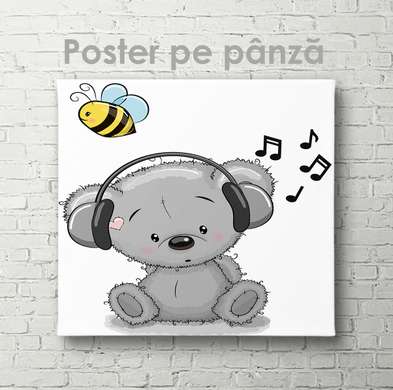 Poster - Koala ascultă muzică în căști, 40 x 40 см, Panza pe cadru, Pentru Copii