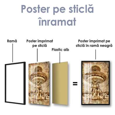 Постер - Золотой винтажный фонтан, 45 x 90 см, Постер на Стекле в раме, Винтаж