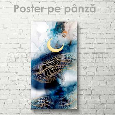 Poster - Moon on an abstract background, 45 x 90 см, Framed poster on glass, Abstract