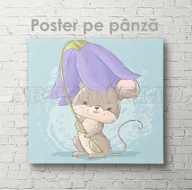 Poster - Mouse under the flower, 100 x 100 см, Framed poster on glass, For Kids