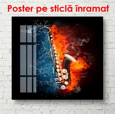 Poster - Saxofonul pe fundal luminos, 60 x 90 см, Poster inramat pe sticla