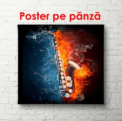 Poster - Saxofonul pe fundal luminos, 60 x 90 см, Poster inramat pe sticla