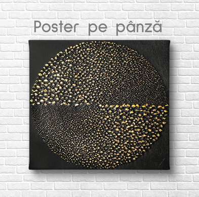Постер - Золотой круг в крапинку на черном фоне, 40 x 40 см, Холст на подрамнике