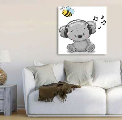 Poster - Koala ascultă muzică în căști, 40 x 40 см, Panza pe cadru, Pentru Copii