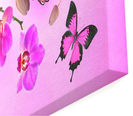 Tablou Pe Panza Multicanvas, Orhidee roz cu fluturi, 198 x 115