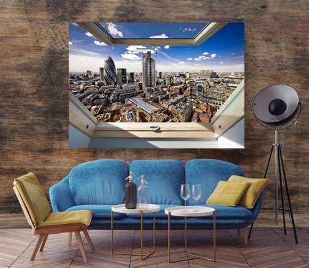 Наклейка на стену - 3D-окно с видом на чудесные города, Имитация окна, 130 х 85