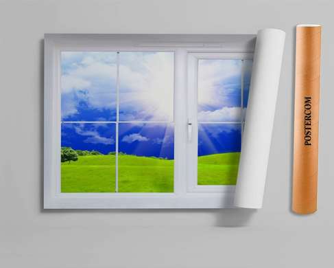 Stickere pentru pereți - Fereastra cu vedere spre o câmpie, Imitarea Ferestrei, 130 х 85