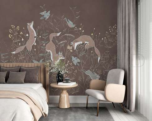 Wall mural - Foxes on a brown background