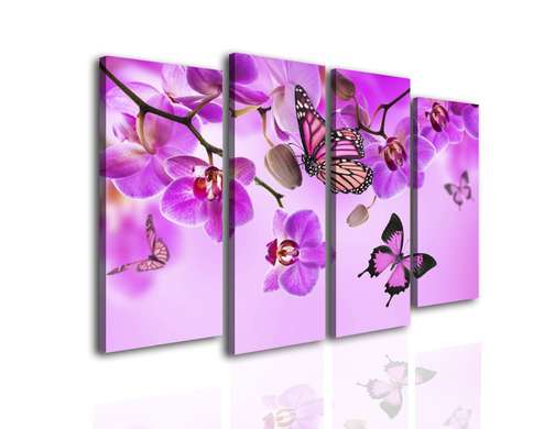 Modular picture, Pink orchid and butterflies, 106 x 60