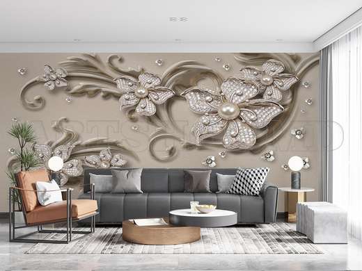 Wall mural - Beige flowers with diamonds