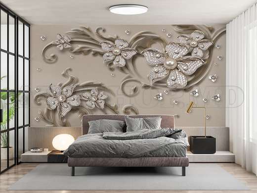 Wall mural - Beige flowers with diamonds