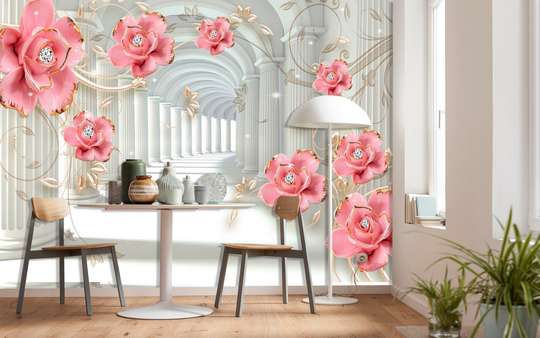 3Д Фотообои - Колонны и драгоценные цветы