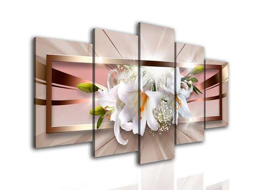 Modular picture, White lily on a brown background., 108 х 60