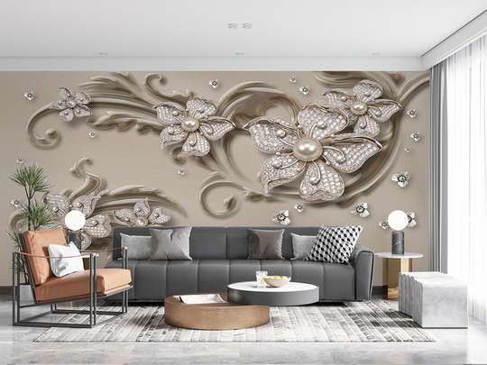 Wall mural - Beige flowers with diamonds