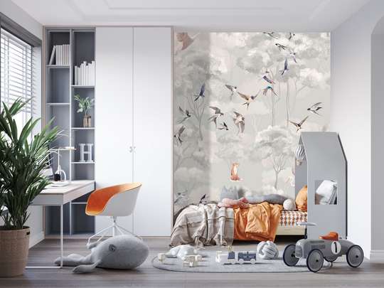 Wall mural for the nursery - Fox and birds in the forest