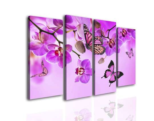 Модульная картина, Розовая орхидея и бабочки, 198 x 115