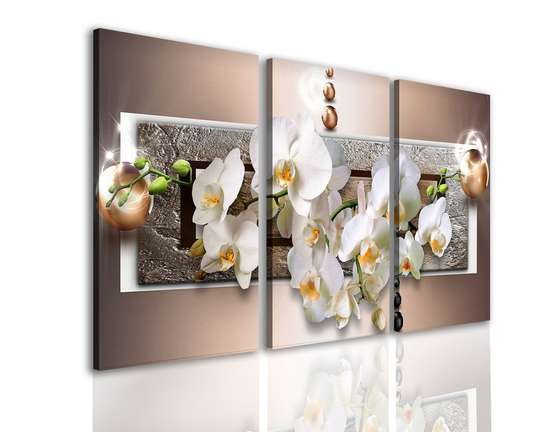 Modular picture, Orchids on a brown background.