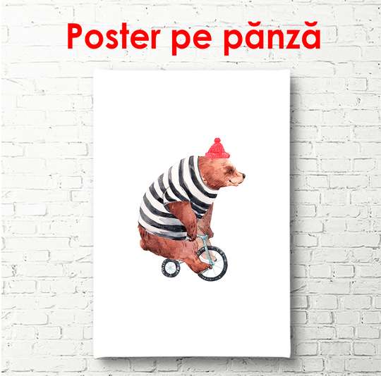 Постер - Мишка на велосипеде, 30 x 60 см, Холст на подрамнике