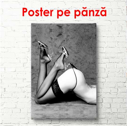 Poster - Black stockings, 60 x 90 см, Framed poster, Nude