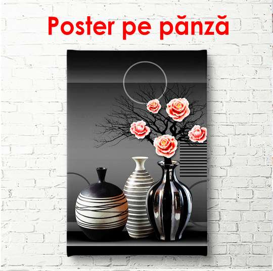 Постер - Современный натюрморт с розами, 60 x 90 см, Постер в раме