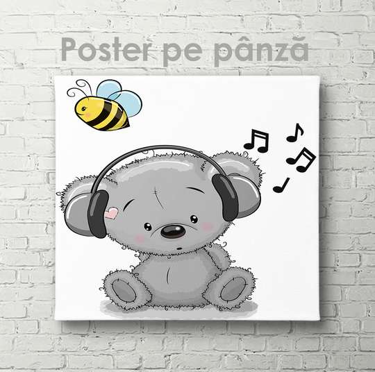 Poster - Koala ascultă muzică în căști, 40 x 40 см, Panza pe cadru