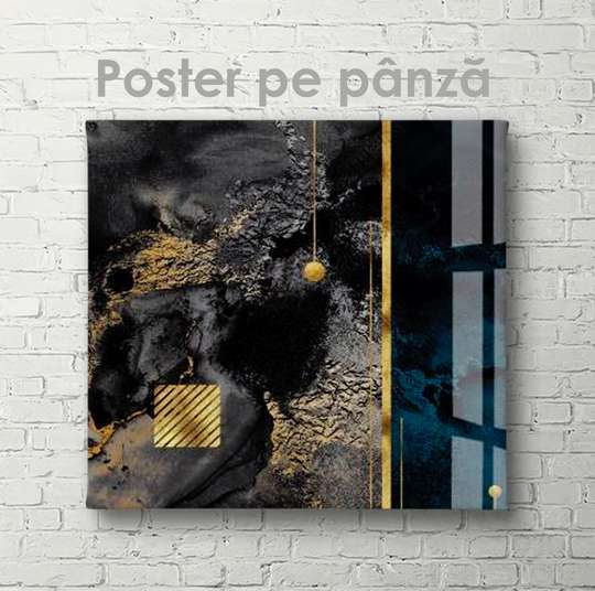 Poster - Marmură de culoare închis cu detalii aurii, 40 x 40 см, Panza pe cadru, Abstracție