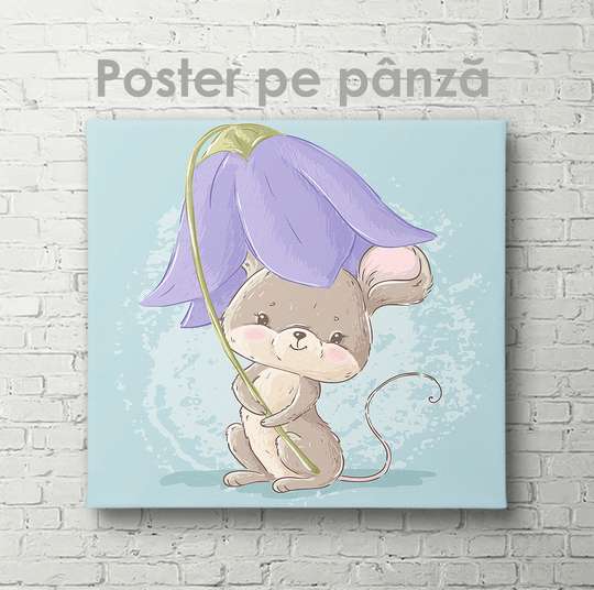 Poster - Mouse under the flower, 40 x 40 см, Canvas on frame