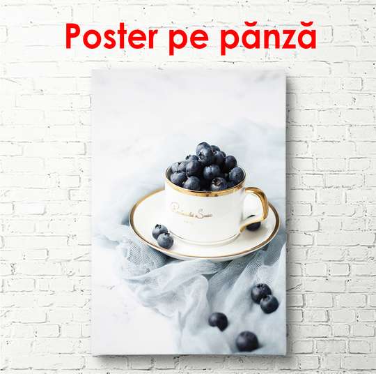 Постер - Белая чашка с ягодами, 60 x 90 см, Постер в раме