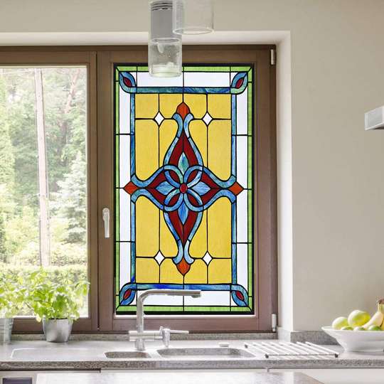 Window Privacy Film, Decorative stained glass multicolored geometry, 60 x 90cm, Transparent, Window Film
