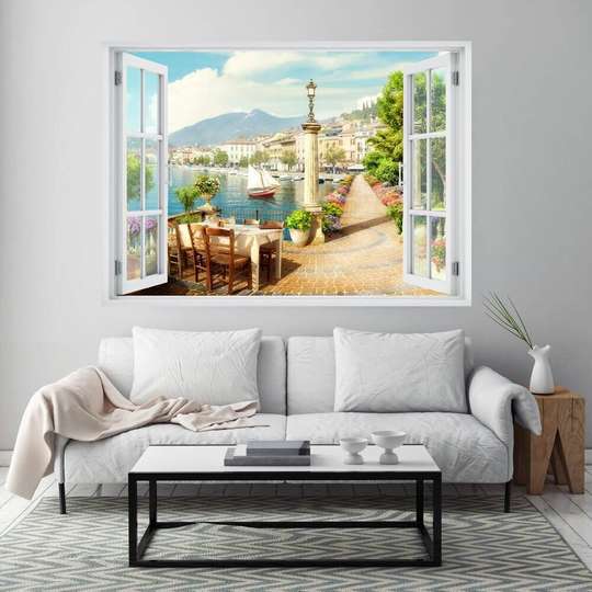 Wall Decal - Window overlooking the city on the water, Window imitation