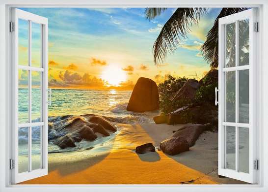 Wall Decal - Window overlooking the dock at sunset, Window imitation
