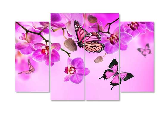 Modular picture, Pink orchid and butterflies, 106 x 60