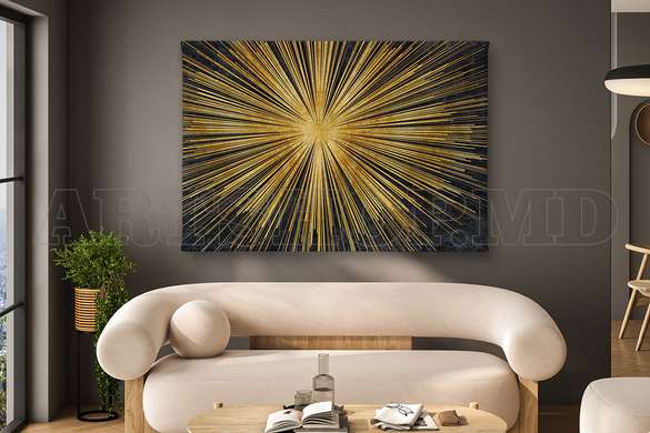 Poster - Gold Abstract Sun, 45 x 30 см, Canvas on frame, Abstract