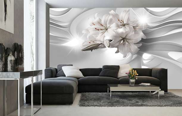3D Wallpaper - White Lilies on a minimalistic background