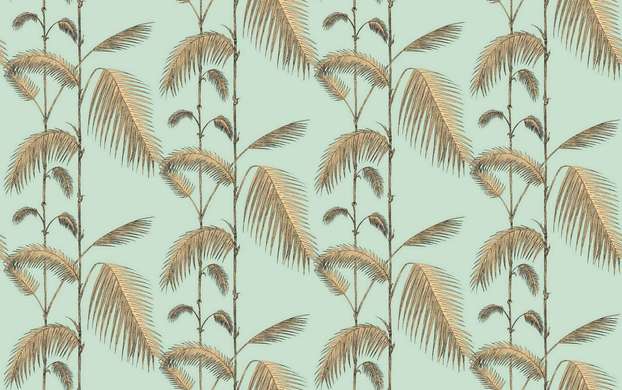 Wall Mural - Beige palm branches on a blue background