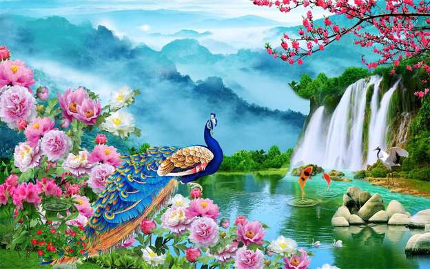 Wall Mural - Peacock in mountain paradise