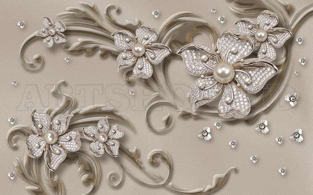 Wall mural - Beige flowers with diamonds