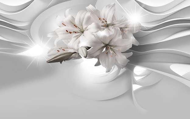 3D Wallpaper - White Lilies on a minimalistic background