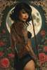 Poster - The girl on the background of the moon, 60 x 90 см, Framed poster on glass, Glamour