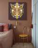 Постер - Золотая бабочка на коричневом фоне с декоративными элементами, 40 x 40 см, Холст на подрамнике