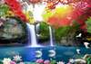 Wall Mural - Autumn landscape with a waterfall and birds