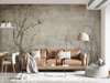 Wall mural - Trees with flowers and birds in pale shades