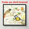 Постер - Желтые птички на веточках, 100 x 100 см, Постер в раме, Прованс