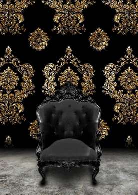 Poster - Black armchair on wallpaper background, 60 x 90 см, Framed poster on glass