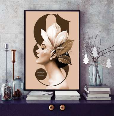 Постер - Профиль девушке на обложке журнала, 45 x 90 см, Постер на Стекле в раме, Гламур