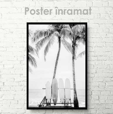 Poster - Surf boards, 60 x 90 см, Framed poster on glass, Black & White